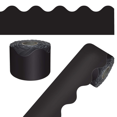 65' Black Rolled Scalloped Bulletin Board Borders image