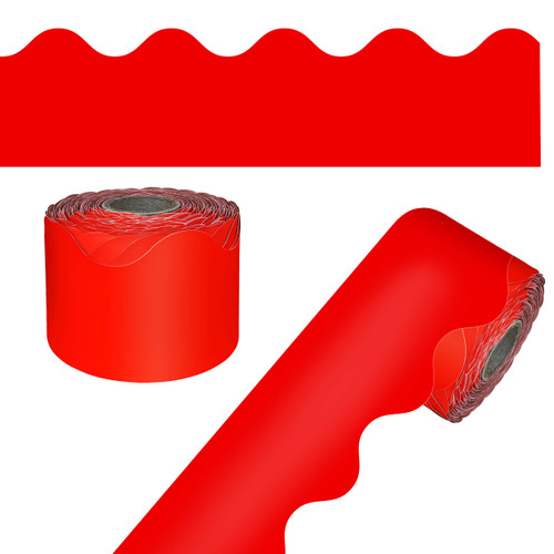 65' Red Rolled Scalloped Bulletin Board Borders image