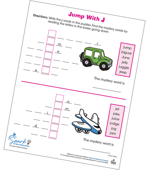 Jump with J Word Puzzle Free Printable