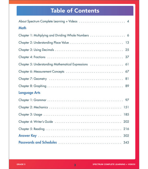 Grade 5 Spectrum Complete Learning + Videos Workbook eBook (PDF)