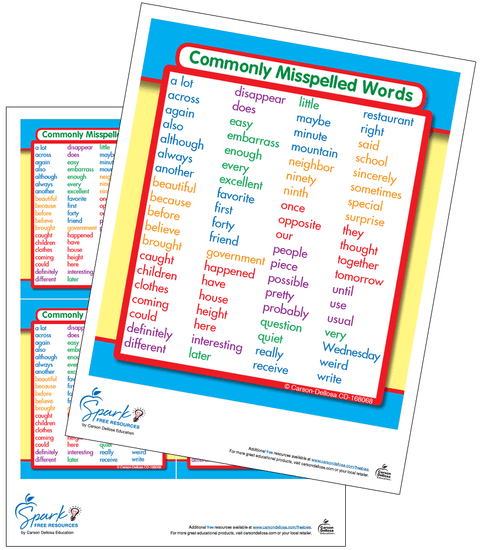 Commonly Misspelled Words Study Buddy Free Printable