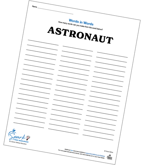 Astronaut Words in Words Free Printable