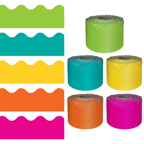 65' Bright & Colorful 5 Pack Rolled Scalloped Bulletin Board Border Set image