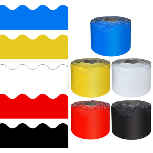 65' Primary Color 5 Pack Rolled Scalloped Bulletin Board Border Set image