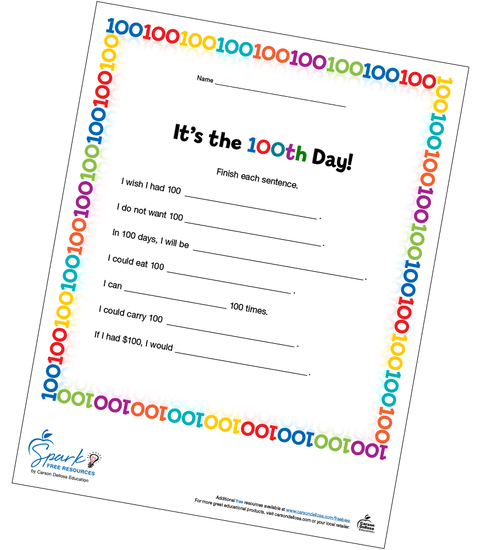 100th Day Writing Activity Free Printable