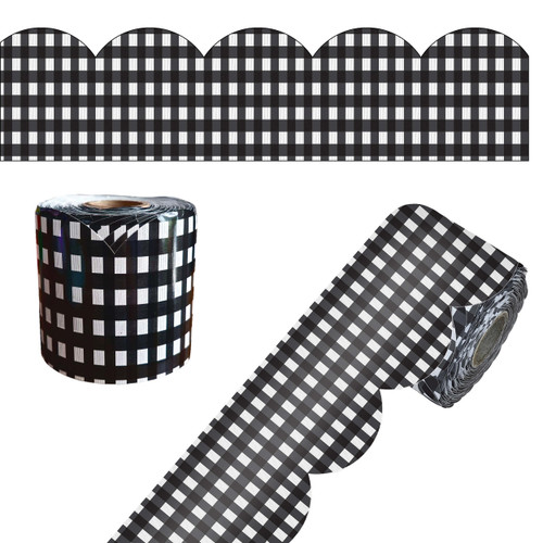 65' Black Gingham Rolled Scalloped Bulletin Board Borders image