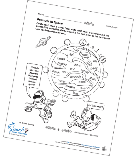 Peanuts in Space (short e/long e) Free Printable