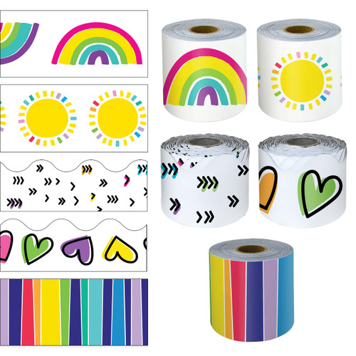 65' Rainbow & Sunshine 5 Pack Rolled Bulletin Board Border Set image