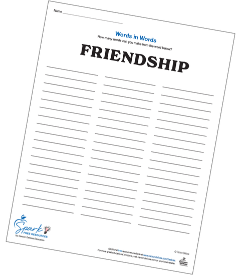 Friendship Words in Words Free Printable