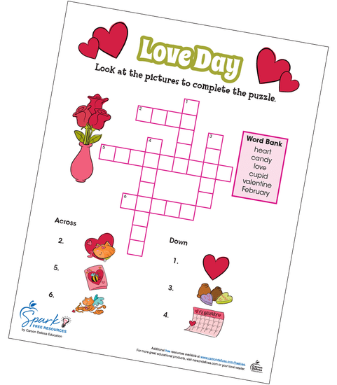 Valentine's Day Love Day Crossword Puzzle Free Printable