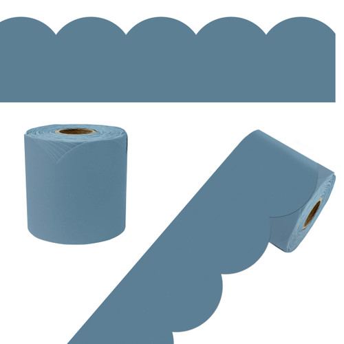 65' Stone Blue Rolled Scalloped Bulletin Board Borders image