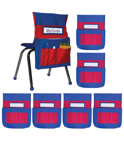 Chairback Buddy™ Blue and Red 6 Pack Pocket Chart Storage image