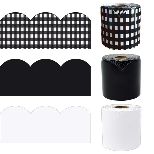 65' Black, White, & Gingham 3 Pack Rolled Bulletin Board Border Set image