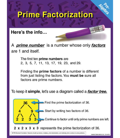 Pre-Algebra: Prime Factorization Chart image