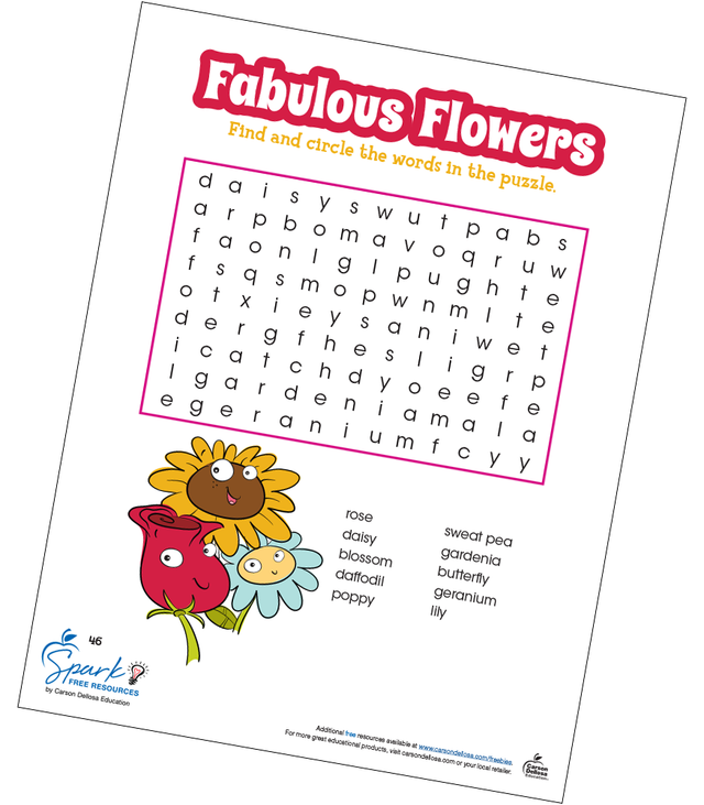 Fabulous Flowers Spring Word Search Free Printable | Carson Dellosa