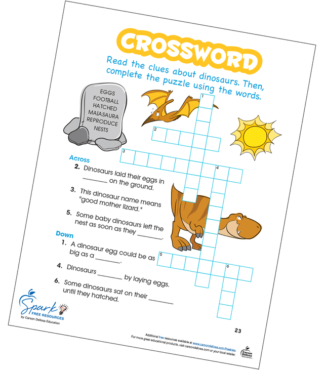 Dinosaurs Crossword Puzzle Free Printable | Carson Dellosa