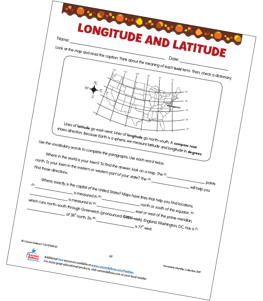 Longitude and Latitude Free Printable | Carson Dellosa