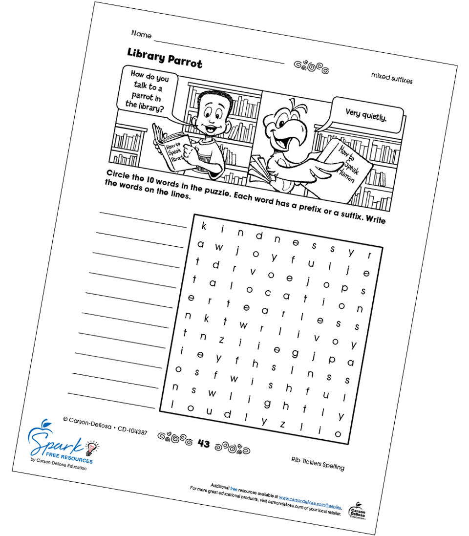Library Parrot Crossword Puzzle Free Activity Carson Dellosa