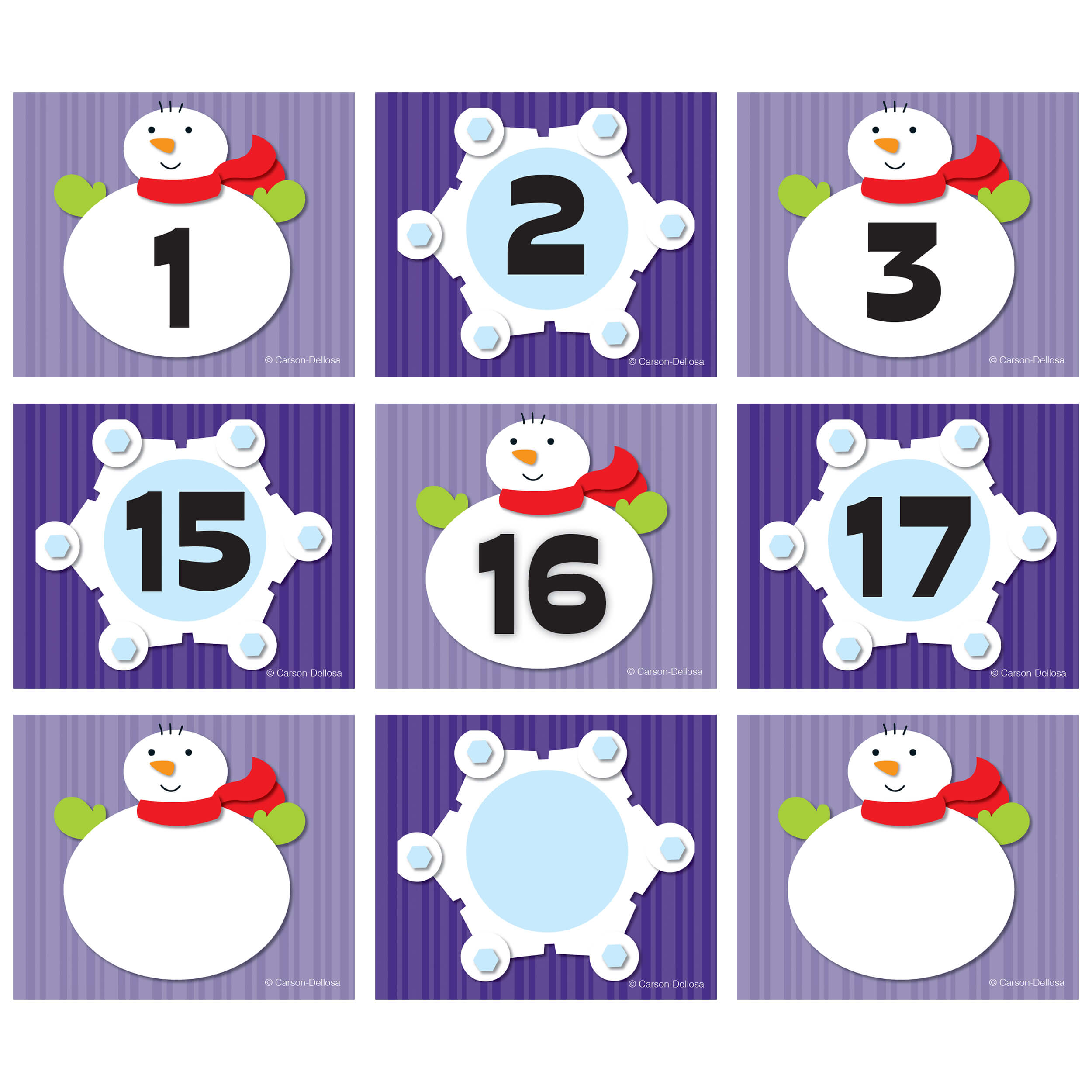 snowflake/snowman calendar cover-up cutouts