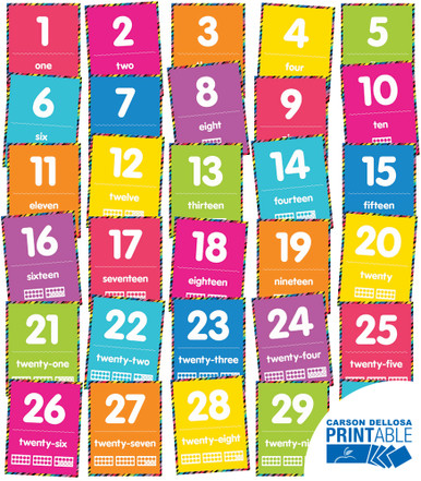 Just Teach NEON Number Cards 1-30 Printable Bulletin Board Set Grade PK-2