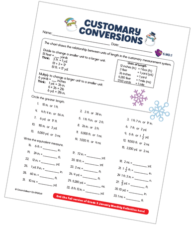 Customary Conversions (Measurement) Free Printable | Carson Dellosa