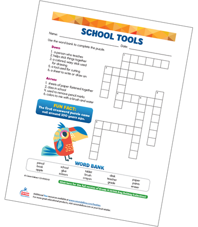 School Tools (Crossword) Free Printable | Carson Dellosa