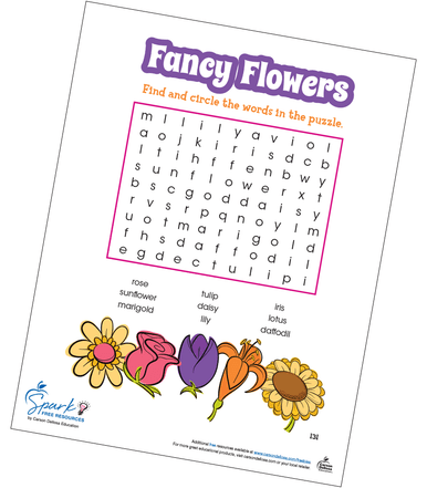 Fancy Flowers Spring Word Search Free Printable | Carson Dellosa