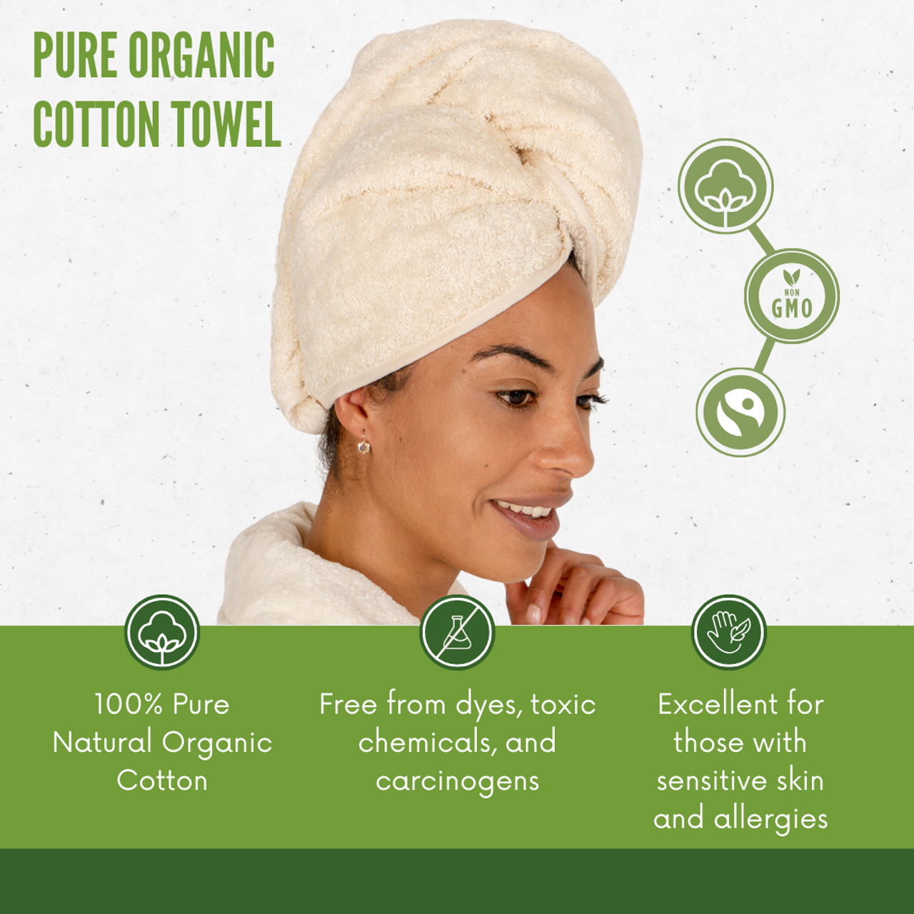 100% Organic Cotton Bath Towels Chemical Free Soft Eco-Friendly 80x150cm