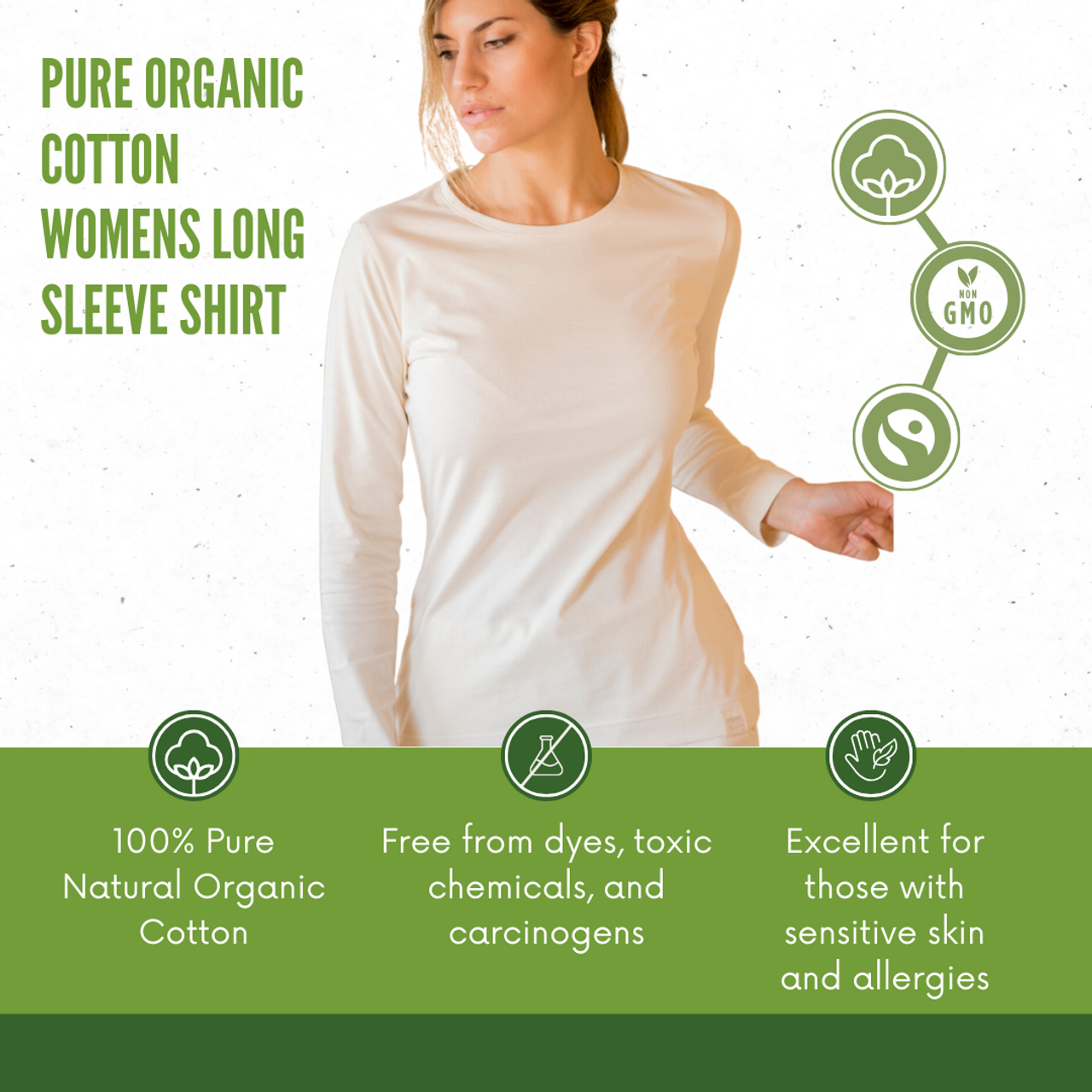 Womens 100% Organic Cotton Long Sleeve Shirt - Made in USA