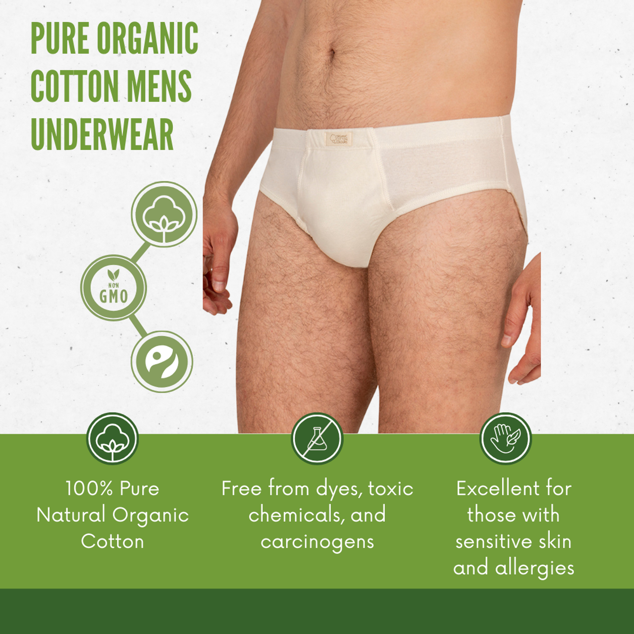Mens 100% Organic Briefs Underwear Boxers 100% Chemical Free Soft