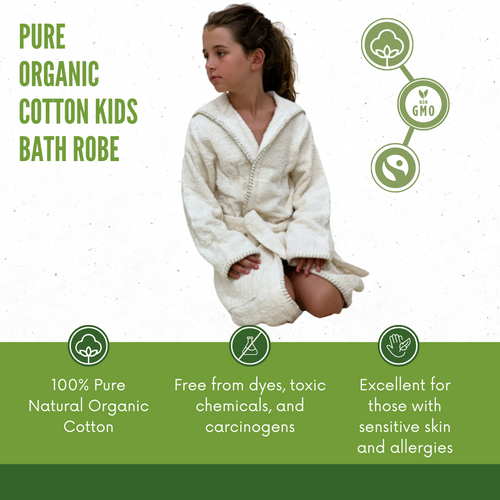 100% Organic Cotton Kids Children Bath Robe White Hooded Towel Eco Vegan Soft Clothing 100% Organic Cotton Kids Children Bath Robe White Hooded Towel Eco Vegan Soft Clothing