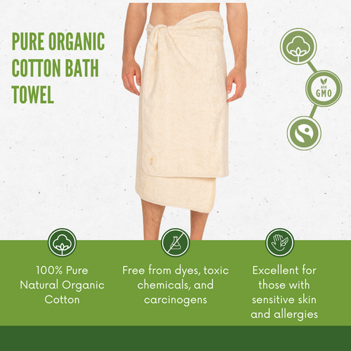 100% Pure Organic Cotton Soft Bath Towels Undyed Sustainable Non Toxic 100 X 160 cm Extra Large