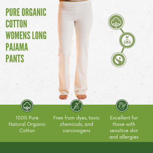 100% Organic Cotton Womens Long Pajama Lounge Pants Bottoms Chemical Free Vegan Customer Return 100% Organic Cotton Womens Long Pajama Lounge Pants Bottoms Chemical Free Vegan Customer Return