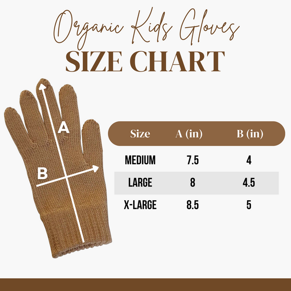 100% Organic Cotton Kids Brown Gloves Mittens Soft Eco-Friendly Chemical Free 