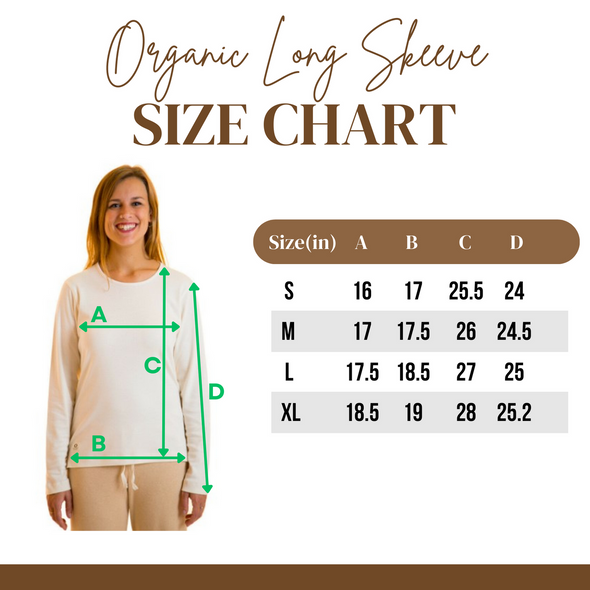 Womens 100% Pure Natural Organic Cotton Long Sleeve Crew Neck Shirt Chemical Free Undyed