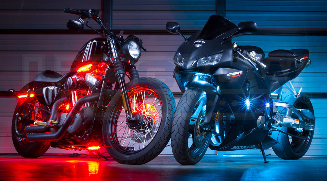 10 Pod + 4 Strip Single Color Remote Control Motorcycle Engine & Ground LED  Light Kit – Automotive Custom Lighting