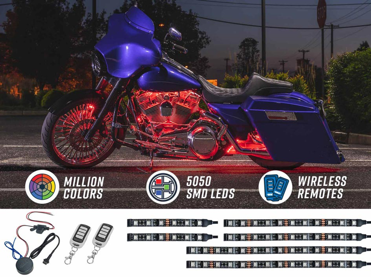 KIT ECLAIRAGE MOTO - CYRON LIGHTING - PLOTS CYRON CONVEX 6 LED - CORPS :  NOIR - COULEUR D'ECLAIRAGE : ROUGE - Biker's Store