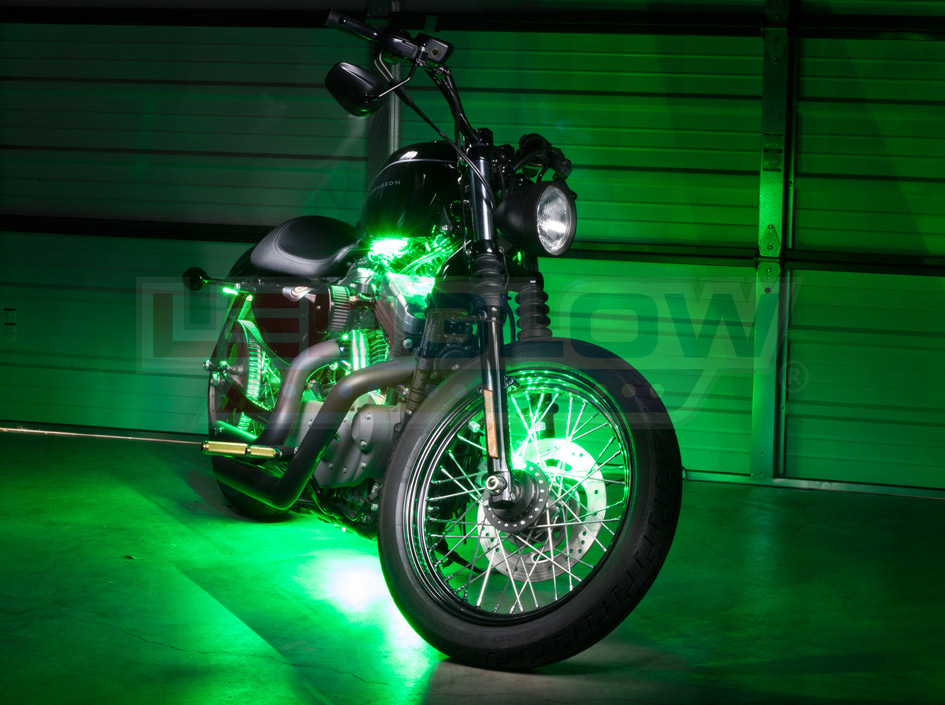 3 LED GREEN Motorcycle & Car Lights Neon FX CHROME 