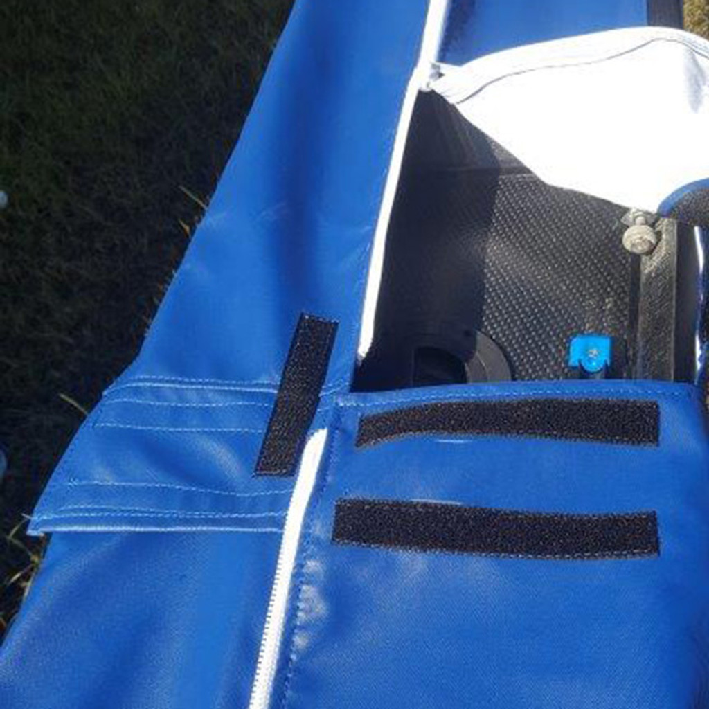 Interior of Rowing Shell Covers, heavy duty zippers.  Rigger slot openings for storage and/or travel with your Rigger on or off.