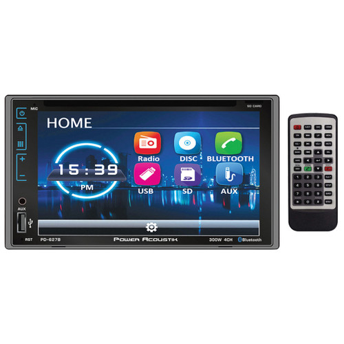 Power Acoustik 6.2” Double DIN Detachable Face Touchscreen DVD Receiver with Bluetooth, USB/SD Inputs and Remote