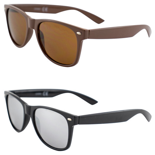 AlterImage Jive Sports Retro Sunglasses for Men or Women 2 Pair Brown Frame w/Brown Lenses & Black Frame w/Flash Mirror Lenses