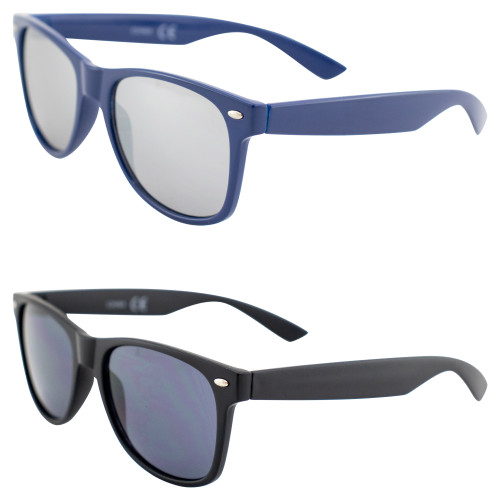 AlterImage Jive Sports Retro Sunglasses for Men or Women 2 Pair Blue Frame w/Flash Mirror Lenses & Black Frame w/Smoke Lenses