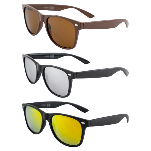 AlterImage Jive Sports Retro Sunglasses for Men or Women 3 Pair Brown Frame w/Brown Lenses & Black Frames w/Flash Mirror & G-Tech Red Lenses