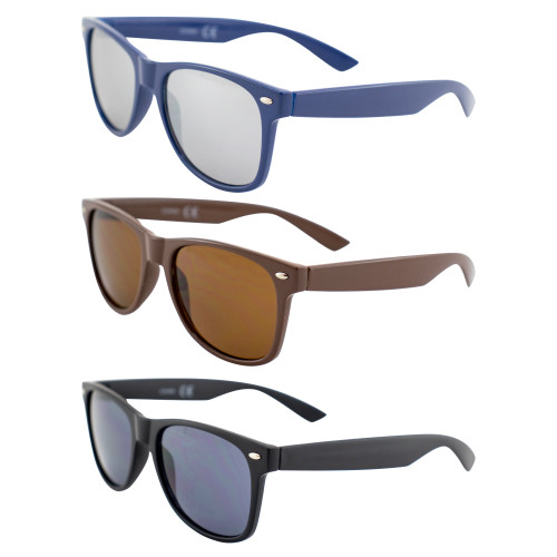 AlterImage Jive Sports Retro Sunglasses for Men or Women 3 Pair Blue Brown Black Frames w/Flash Mirror Brown Smoke Lenses Respectively