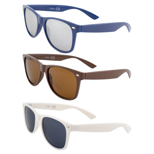 AlterImage Jive Sports Retro Sunglasses for Men or Women 3 Pair Blue Brown White Frames w/Flash Mirror Brown Smoke Lenses Respectively