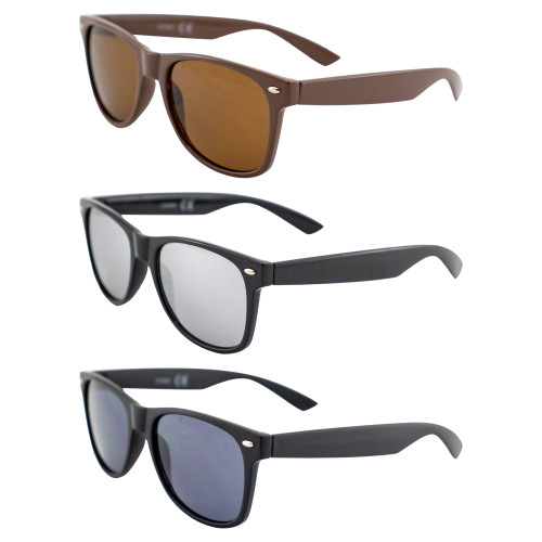 AlterImage Jive Sports Retro Sunglasses for Men or Women 3 Pair Brown Frame w/Brown Lenses & Black Frames w/Flash Mirror & Smoke Lenses