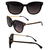AlterImage Allure Fashion Retro Sunglasses for Women 2 Pair Black & Brown Frames w/ Dual-Color Metal Temples & Gradient Smoke & Brown Lenses