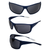 AlterImage Stream Wraparound Sports & Motorcycle Retro Sunglasses for Men or Women 3 Pair Black Gray & Blue Frames w/Rubber Tips & Nose Pads Smoke Lenses