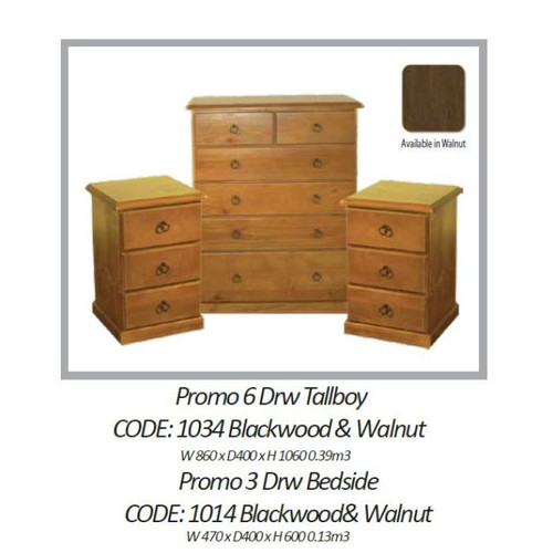 Paxton NZ Pine Bedside 3 Drw Walnut Paxton NZ Pine Bedside 3 Drw Walnut