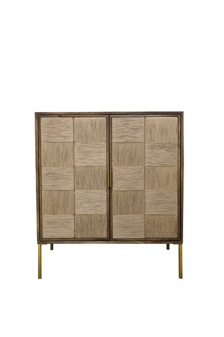 Evon Bar Unit Mango Wood & Jute in Brass Finish Metal Legs